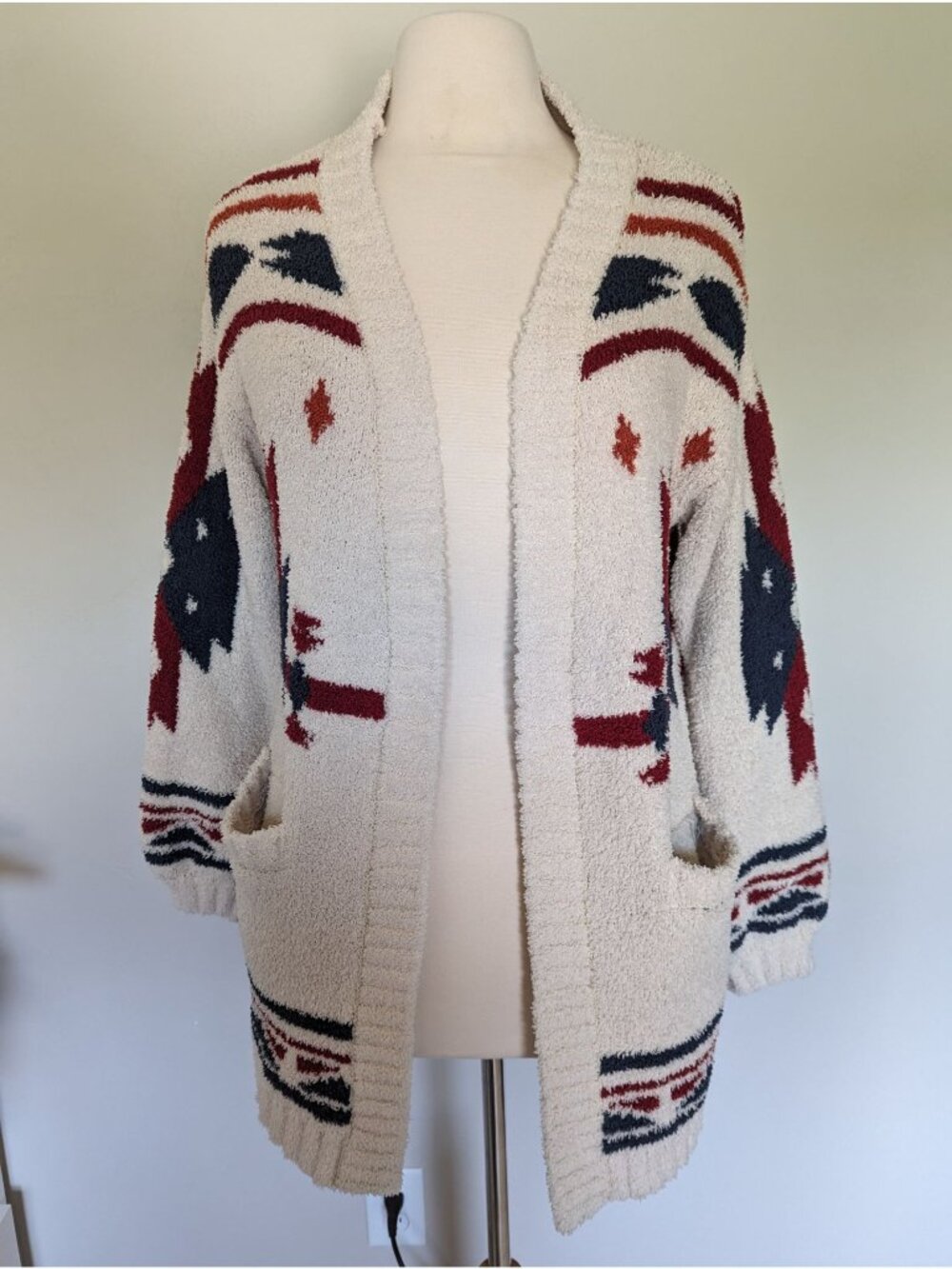 Blue Rain Medium Cardigan Aztec Fuzzy Open Front Equestrian Heritage